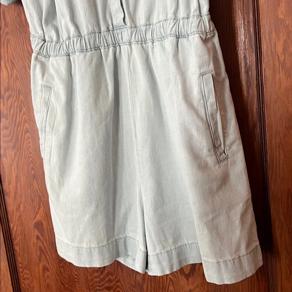 Sezane Light Blue Linen Belted Romper